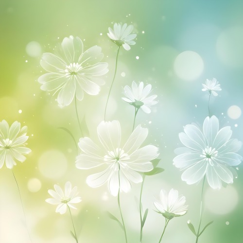 Digital Painting White Flowers With Circular Patterns On A Gradient Background Of Green And Blue Creating A Soft Bokeh Effect With Blurred Lights Bold And Slim Lines Brush Strokes 26 Ed7d