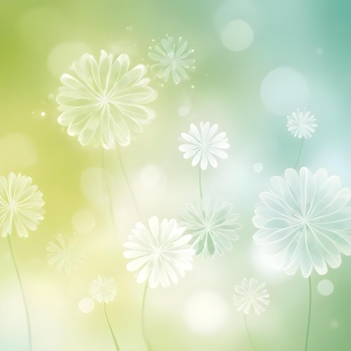 Digital Painting White Flowers With Circular Patterns On A Gradient Background Of Green And Blue Creating A Soft Bokeh Effect With Blurred Lights Bold And Slim Lines Brush Strokes 28 12ce