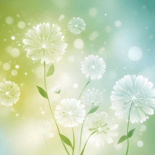 Digital Painting White Flowers With Circular Patterns On A Gradient Background Of Green And Blue Creating A Soft Bokeh Effect With Blurred Lights Bold And Slim Lines Brush Strokes 35 090e