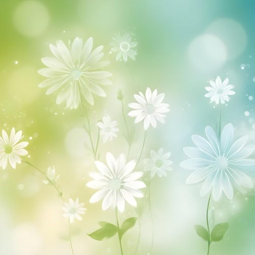 Digital Painting White Flowers With Circular Patterns On A Gradient Background Of Green And Blue Creating A Soft Bokeh Effect With Blurred Lights Bold And Slim Lines Brush Strokes 36 Cdb1