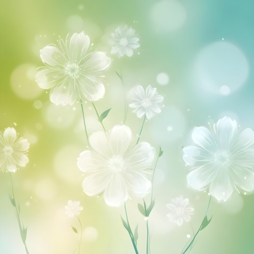 Digital Painting White Flowers With Circular Patterns On A Gradient Background Of Green And Blue Creating A Soft Bokeh Effect With Blurred Lights Bold And Slim Lines Brush Strokes 37 7c38