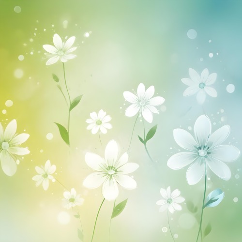 Digital Painting White Flowers With Circular Patterns On A Gradient Background Of Green And Blue Creating A Soft Bokeh Effect With Blurred Lights Bold And Slim Lines Brush Strokes 47 75b6