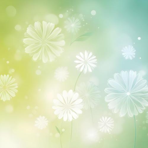 Digital Painting White Flowers With Circular Patterns On A Gradient Background Of Green And Blue Creating A Soft Bokeh Effect With Blurred Lights Bold And Slim Lines Brush Strokes 52 C6ff