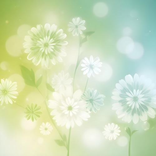 Digital Painting White Flowers With Circular Patterns On A Gradient Background Of Green And Blue Creating A Soft Bokeh Effect With Blurred Lights Bold And Slim Lines Brush Strokes 7 4953