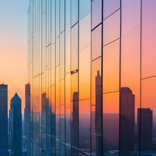 Glass Building Reflecting The City At Sunset 13 3508