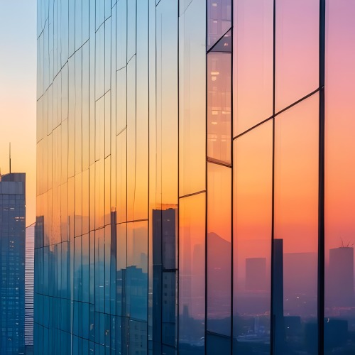 Glass Building Reflecting The City At Sunset 9 349a