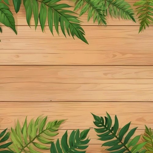 Green Leaves And Fern Leaves On A Wooden Background Top View Flat Lay Tropical Bright Colors Cartoon Style Vector Illustration 9 D8f2