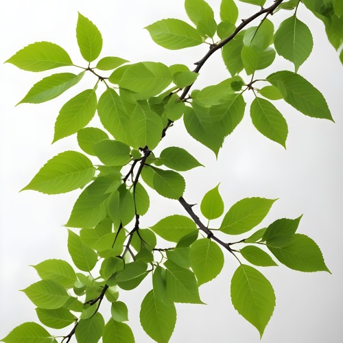 Green Leaves On A Tree Branch White Background 23 5623