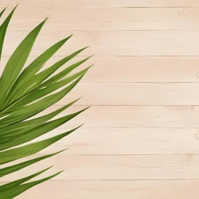 Green Palm Leaf On A Light Brown Wooden Background Tropical Vibrant Natural Fresh Minimalist Clean Bright Summer Botanical Organic Simple 20 5e01