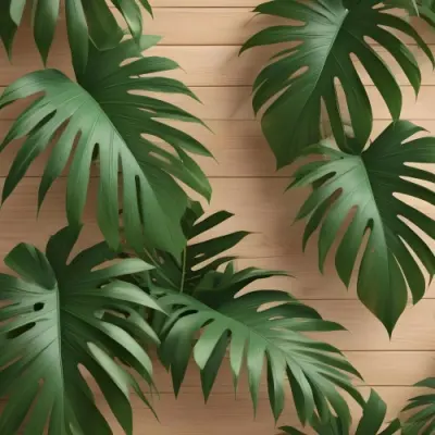 Green Palm Leaf On A Light Brown Wooden Background Tropical Vibrant Natural Fresh Minimalist Clean Bright Summer Botanical Organic Simple 52 0728