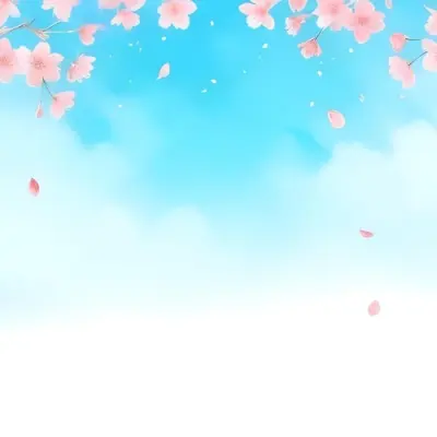 Minimal Soft Studio Light Photography Cherry Blossom Flowers With Pink Petals On A Blue Sky Background Some Petals Falling Down Soft And Dreamy Atmosphere Watercolor Style High Detail Solid Bold Color Background 1 15 2515