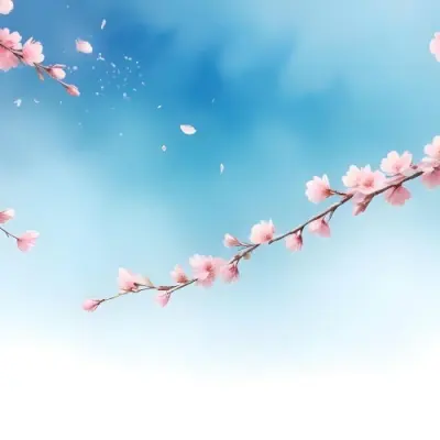 Minimal Soft Studio Light Photography Cherry Blossom Flowers With Pink Petals On A Blue Sky Background Some Petals Falling Down Soft And Dreamy Atmosphere Watercolor Style High Detail Solid Bold Color Background 1 21 4e52