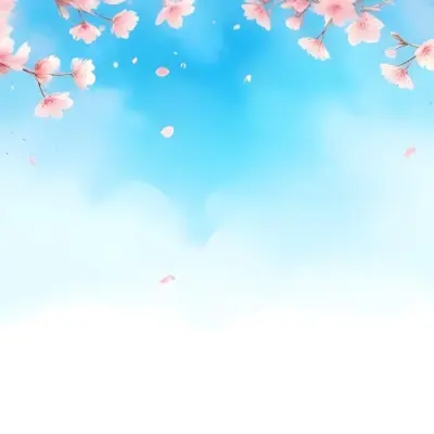 Minimal Soft Studio Light Photography Cherry Blossom Flowers With Pink Petals On A Blue Sky Background Some Petals Falling Down Soft And Dreamy Atmosphere Watercolor Style High Detail Solid Bold Color Background 1 3 Afc0