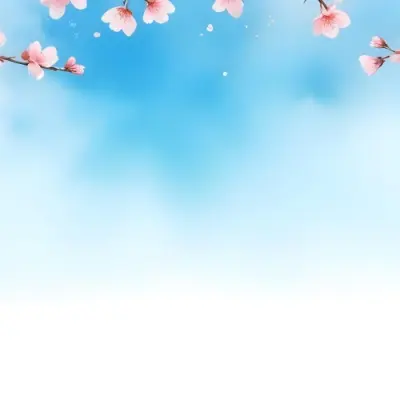 Minimal Soft Studio Light Photography Cherry Blossom Flowers With Pink Petals On A Blue Sky Background Some Petals Falling Down Soft And Dreamy Atmosphere Watercolor Style High Detail Solid Bold Color Background 1 31 4674