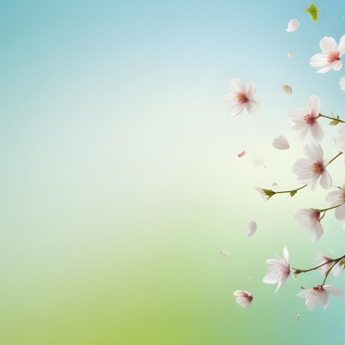 Minimal Soft Studio Light Photography Cherry Blossom Petals Falling With A Gradient Background Of Blue White And Green Soft And Dreamy Pastel Colors Spring Season Delicate And Airy High Detail Solid Bold Color 35 Ed20