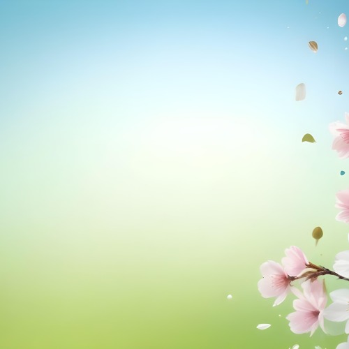 Minimal Soft Studio Light Photography Cherry Blossom Petals Falling With A Gradient Background Of Blue White And Green Soft And Dreamy Pastel Colors Spring Season Delicate And Airy High Detail Solid Bold Color 55 6f78