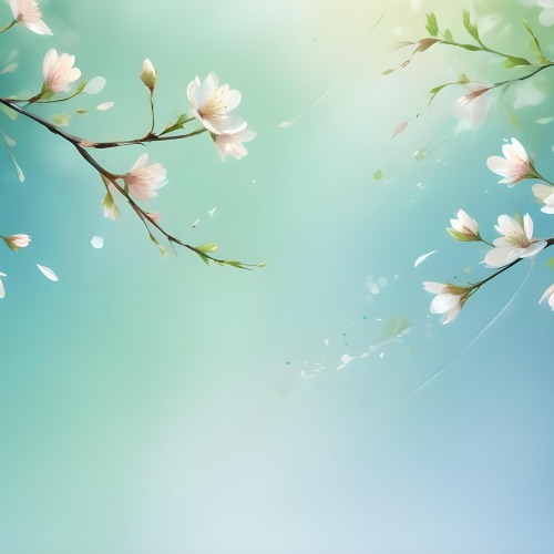 Minimal Soft Studio Light Photography Cherry Blossom Petals Falling With A Gradient Background Of Blue White And Green Soft And Dreamy Pastel Colors Spring Season Delicate And Airy High Detail Solid Bold Color 74 E3e7