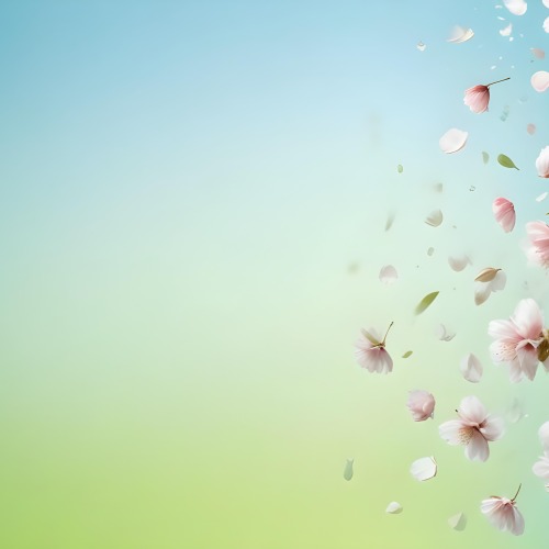 Minimal Soft Studio Light Photography Cherry Blossom Petals Falling With A Gradient Background Of Blue White And Green Soft And Dreamy Pastel Colors Spring Season Delicate And Airy High Detail Solid Bold Color 79 F442