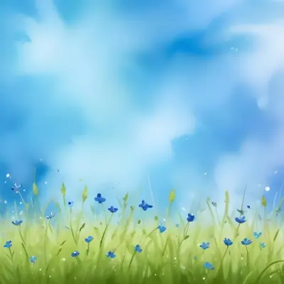 Oil Painting A Green Grass Field With Small Blue Flowers Under A Bright Blue Sky With Bokeh Effect Creating A Fresh And Vibrant Outdoor Scene Creative Extremely Detailed Brush Stroke 29 9fa7
