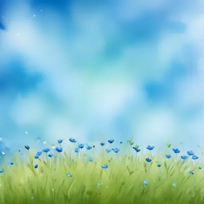 Oil Painting A Green Grass Field With Small Blue Flowers Under A Bright Blue Sky With Bokeh Effect Creating A Fresh And Vibrant Outdoor Scene Creative Extremely Detailed Brush Stroke 44 67f5