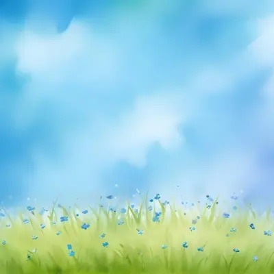 Oil Painting A Green Grass Field With Small Blue Flowers Under A Bright Blue Sky With Bokeh Effect Creating A Fresh And Vibrant Outdoor Scene Creative Extremely Detailed Brush Stroke 45 816d
