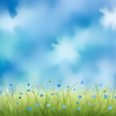 Oil Painting A Green Grass Field With Small Blue Flowers Under A Bright Blue Sky With Bokeh Effect Creating A Fresh And Vibrant Outdoor Scene Creative Extremely Detailed Brush Stroke 47 2d38