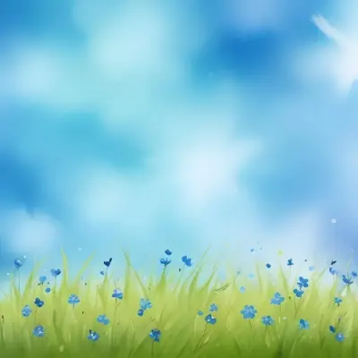Oil Painting A Green Grass Field With Small Blue Flowers Under A Bright Blue Sky With Bokeh Effect Creating A Fresh And Vibrant Outdoor Scene Creative Extremely Detailed Brush Stroke 6 19a8