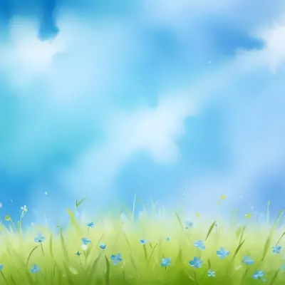Oil Painting A Green Grass Field With Small Blue Flowers Under A Bright Blue Sky With Bokeh Effect Creating A Fresh And Vibrant Outdoor Scene Creative Extremely Detailed Brush Stroke 69 A828