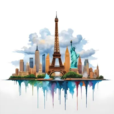 Oil Painting Eiffel Tower Statue Of Liberty And Other Famous Buildings In A Cloudy Background Creative Extremely Detailed Brush Stroke 20 5ec1