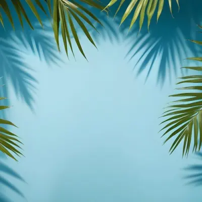Palm Leaves On The Corners With A Shadow Of Palm Leaves In A Blue Background 30 1a30