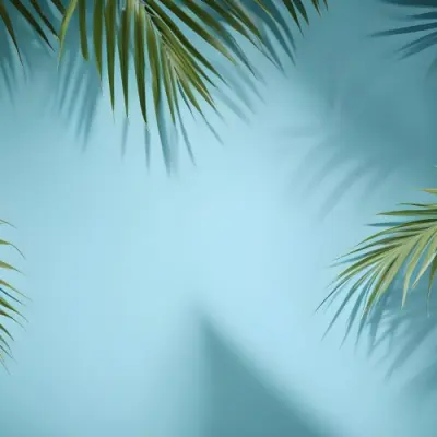 Palm Leaves On The Corners With A Shadow Of Palm Leaves In A Blue Background 47 2f31