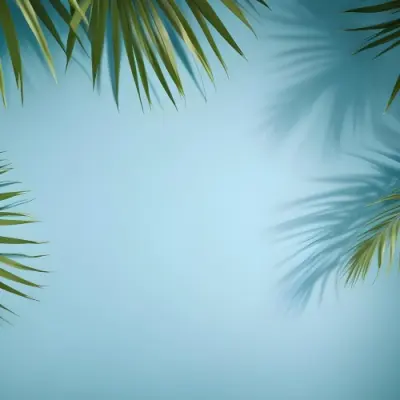 Palm Leaves On The Corners With A Shadow Of Palm Leaves In A Blue Background 68 7940