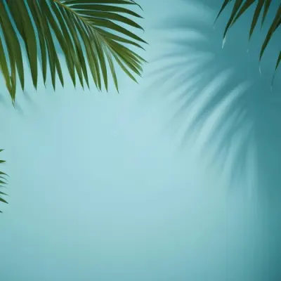 Palm Leaves On The Corners With A Shadow Of Palm Leaves In A Blue Background 75 8155