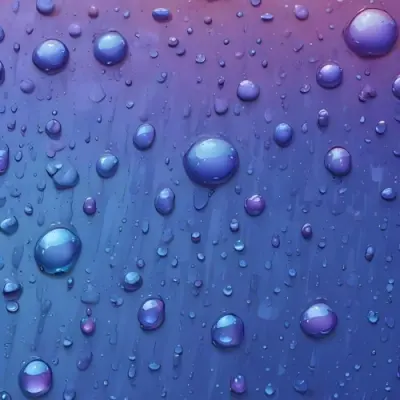 Pixel Art Close Up Of Water Droplets On A Surface Varying In Size And Shape With A Gradient Background Featuring Shades Of Blue And Purple The Droplets Reflect Light Creating A Glossy Appearance 8bits 125 8f74