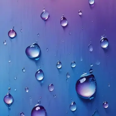Pixel Art Close Up Of Water Droplets On A Surface Varying In Size And Shape With A Gradient Background Featuring Shades Of Blue And Purple The Droplets Reflect Light Creating A Glossy Appearance 8bits 138 7949