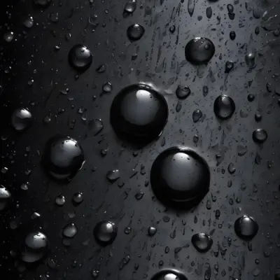 Pixel Art Close Up Of Water Droplets On A Surface Varying In Size And Shape With A Gradient Background Featuring Shades Of Blue And Purple The Droplets Reflect Light Creating A Glossy Appearance 8bits 30 40a9