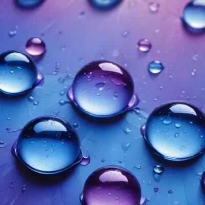 Pixel Art Close Up Of Water Droplets On A Surface Varying In Size And Shape With A Gradient Background Featuring Shades Of Blue And Purple The Droplets Reflect Light Creating A Glossy Appearance 8bits 43 Eaa3
