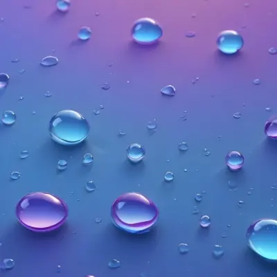 Pixel Art Close Up Of Water Droplets On A Surface Varying In Size And Shape With A Gradient Background Featuring Shades Of Blue And Purple The Droplets Reflect Light Creating A Glossy Appearance 8bits 86 Ca21