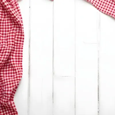 Red And White Checkered Tablecloth On A White Wooden Table The Tablecloth Is On The Center Blank Space In The Center 21 Ce3d