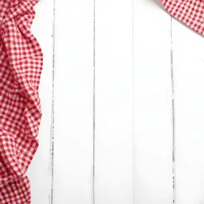 Red And White Checkered Tablecloth On A White Wooden Table The Tablecloth Is On The Center Blank Space In The Center 26 Aafe
