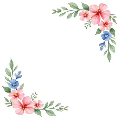 Watercolor Floral Frame With Pink Blue And Green Flowers And Leaves Arranged In The Upper Right And Lower Left Corners White Background 14 Bce2
