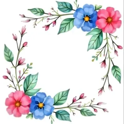 Watercolor Floral Frame With Pink Blue And Green Flowers And Leaves Arranged In The Upper Right And Lower Left Corners White Background 17 4444
