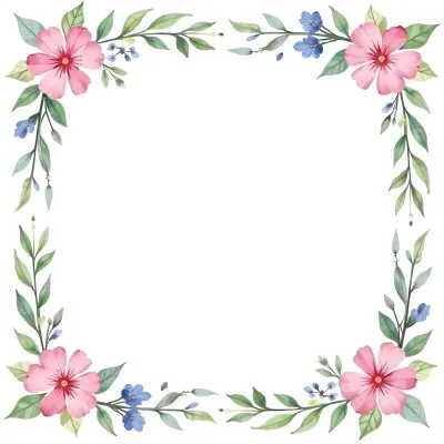 Watercolor Floral Frame With Pink Blue And Green Flowers And Leaves Arranged In The Upper Right And Lower Left Corners White Background 19 Fd03