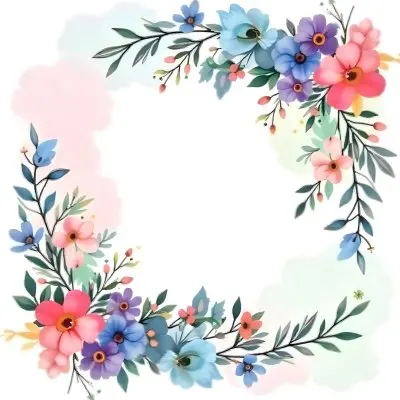 Watercolor Floral Frame With Pink Blue And Green Flowers And Leaves Arranged In The Upper Right And Lower Left Corners White Background 4 5f6a