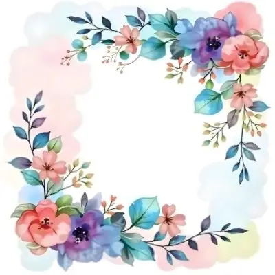 Watercolor Floral Frame With Pink Blue And Green Flowers And Leaves Arranged In The Upper Right And Lower Left Corners White Background 5 7608