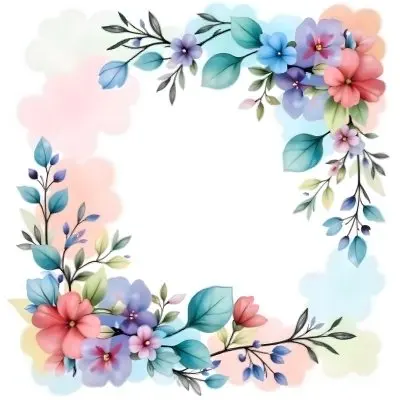Watercolor Floral Frame With Pink Blue And Green Flowers And Leaves Arranged In The Upper Right And Lower Left Corners White Background 6 598c