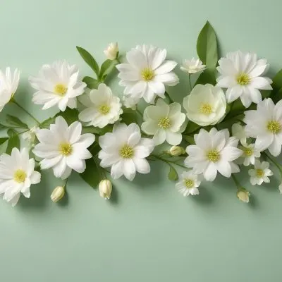 White Flowers And Petals On A Light Green Background Floral Arrangement Soft Lighting Minimalist Composition Fresh And Delicate Spring Theme Clean Aesthetic 44 3337