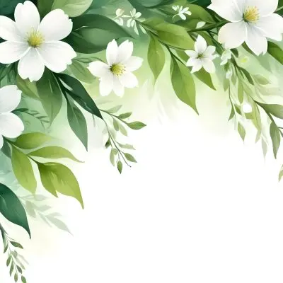 White Flowers With Green Leaves Floral Arrangement Botanical Illustration Soft Lighting Watercolor Style Delicate Details Fresh And Vibrant Nature Inspired Elegant Composition Bright Background 20 D9f2