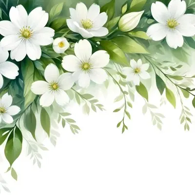 White Flowers With Green Leaves Floral Arrangement Botanical Illustration Soft Lighting Watercolor Style Delicate Details Fresh And Vibrant Nature Inspired Elegant Composition Bright Background 44 A8d1