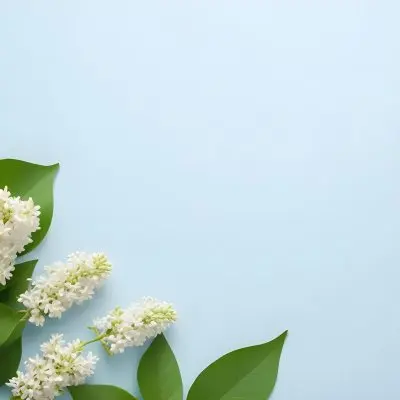 White Lilac Flowers With Green Leaves On A Light Blue Background Top View Soft Lighting Clean Composition Minimalist Style Fresh And Vibrant 47 442b